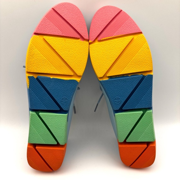 NWOT Lace-up Casual Flat Oxford Lightweight Blue Colourful Soles - Picture 3 of 13